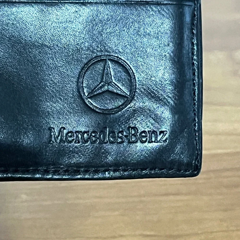 Mercedes-Benz Black Leather Slim Card Holder Wallet with ID Window Logo Embossed